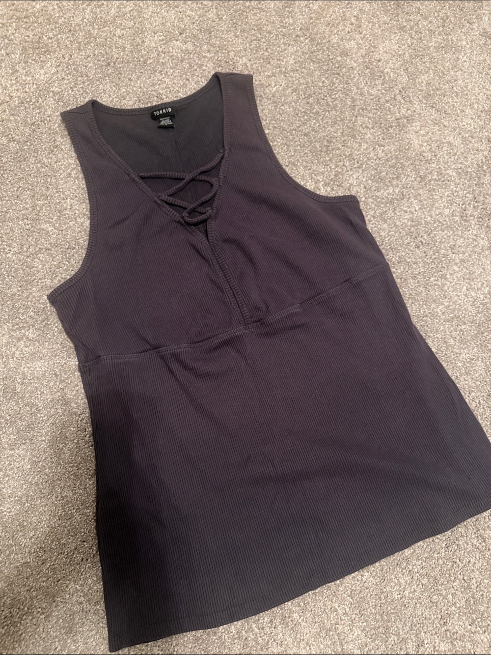 torrid Black Ribbed Lace-Up V-Neck Tank